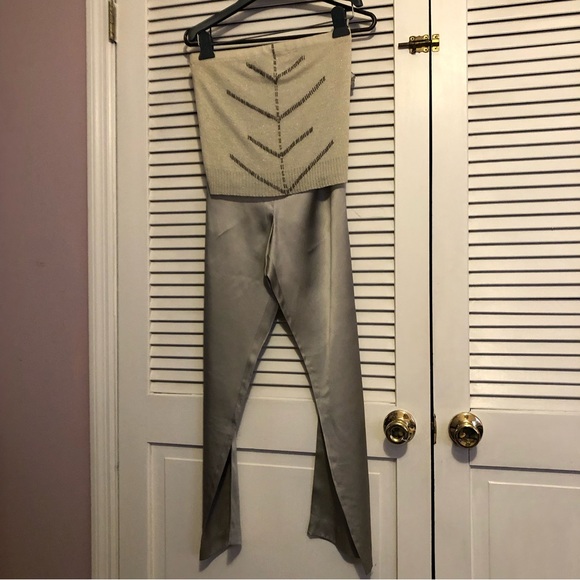 52 Weekends Tube Top M and Worth Petites Satin Pants 8 Silver Grey - Picture 1 of 7